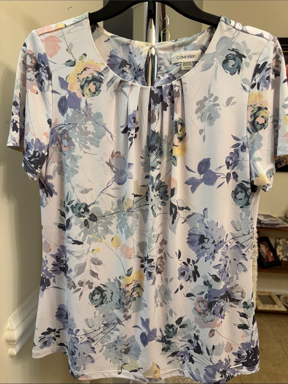 Calvin Klein Pastel Floral Short Sleeve Blouse
